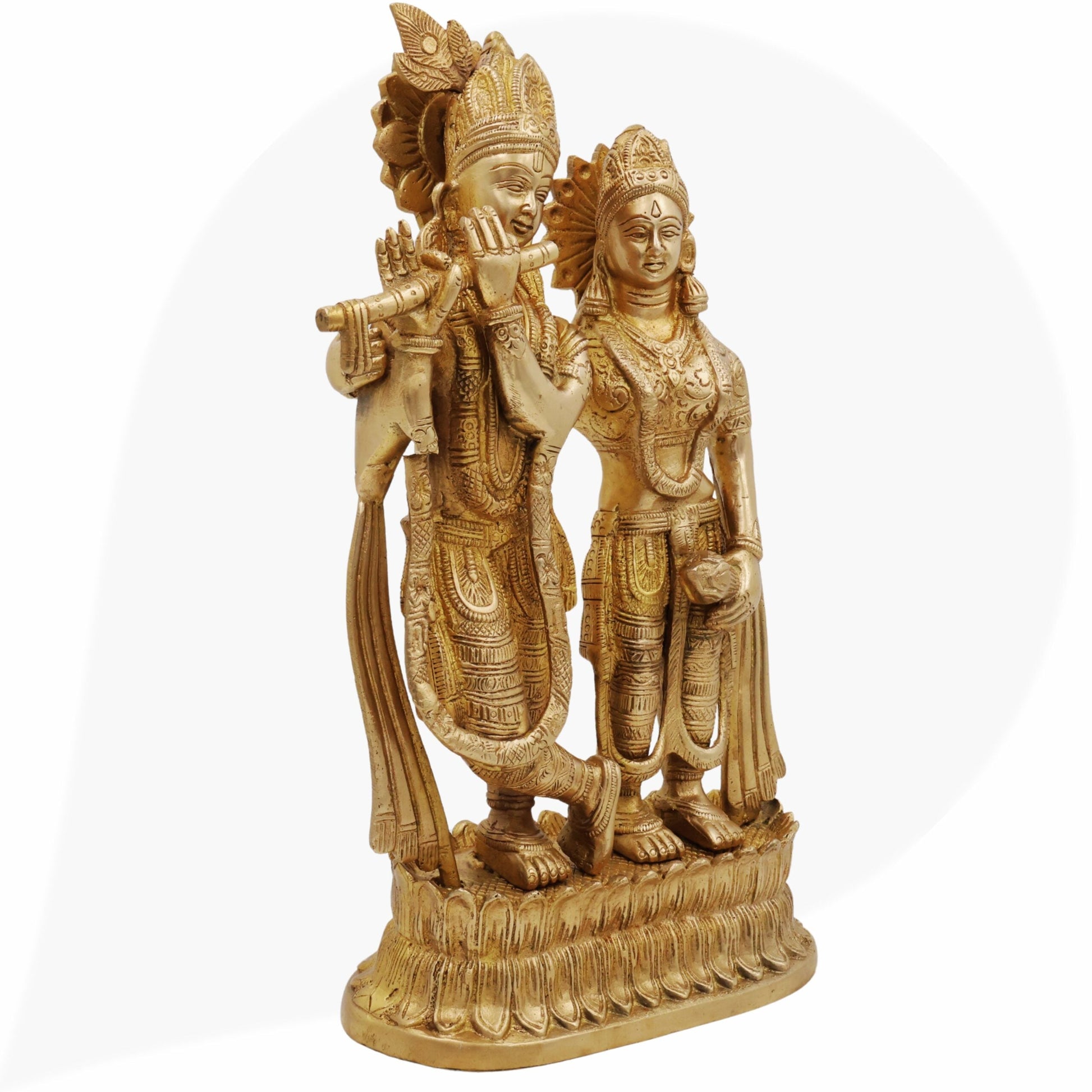 Brass Radha Krishna Idol / Murti / Statue – Handcrafted Gopala, Shyam Radha, Banke Bihari, Jagannatha, Keshava, Radha Ramana Sculpture for Pooja, Home Temple, Festival Decoration & Spiritual Gift,Gold, 12 Inch, 1 Piece