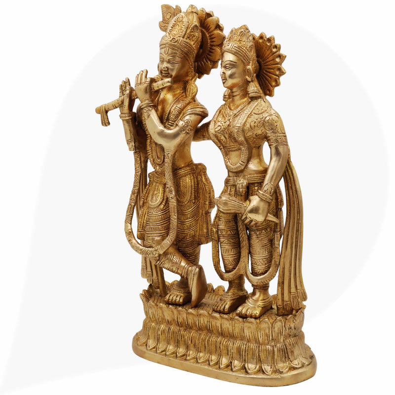 Brass Radha Krishna Idol / Murti / Statue – Handcrafted Gopala, Shyam Radha, Banke Bihari, Jagannatha, Keshava, Radha Ramana Sculpture for Pooja, Home Temple, Festival Decoration & Spiritual Gift,Gold, 12 Inch, 1 Piece