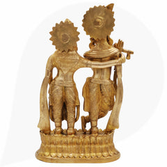 Brass Radha Krishna Idol / Murti / Statue – Handcrafted Gopala, Shyam Radha, Banke Bihari, Jagannatha, Keshava, Radha Ramana Sculpture for Pooja, Home Temple, Festival Decoration & Spiritual Gift,Gold, 12 Inch, 1 Piece