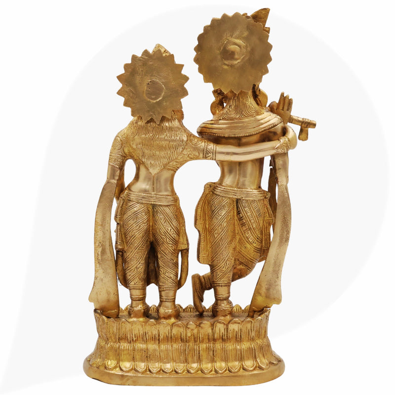 Brass Radha Krishna Idol / Murti / Statue – Handcrafted Gopala, Shyam Radha, Banke Bihari, Jagannatha, Keshava, Radha Ramana Sculpture for Pooja, Home Temple, Festival Decoration & Spiritual Gift,Gold, 12 Inch, 1 Piece