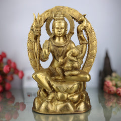 Brass Shiva With Ganesh Idol | Handcrafted Shiv Ganesh Murti, Mahadev With Vinayaka Statue, Bholenath With Ganpati Figurine, Shiv Parvati Ganesh Pital Moorti For Home, Temple & Gifting,Gold, 12 Inch, 1 Piece