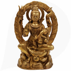 Brass Shiva With Ganesh Idol | Handcrafted Shiv Ganesh Murti, Mahadev With Vinayaka Statue, Bholenath With Ganpati Figurine, Shiv Parvati Ganesh Pital Moorti For Home, Temple & Gifting,Gold, 12 Inch, 1 Piece