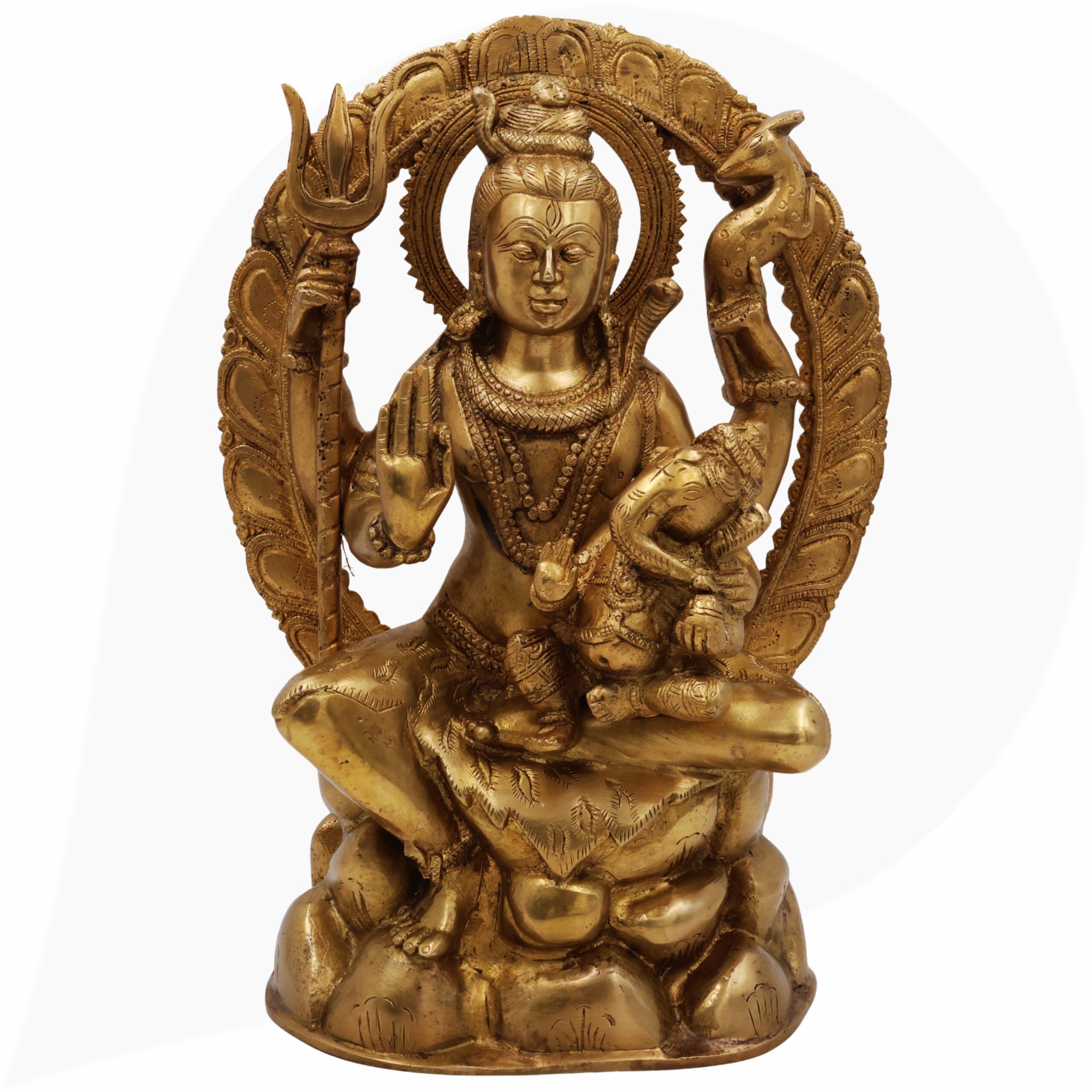 Brass Shiva With Ganesh Idol | Handcrafted Shiv Ganesh Murti, Mahadev With Vinayaka Statue, Bholenath With Ganpati Figurine, Shiv Parvati Ganesh Pital Moorti For Home, Temple & Gifting,Gold, 12 Inch, 1 Piece