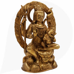 Brass Shiva With Ganesh Idol | Handcrafted Shiv Ganesh Murti, Mahadev With Vinayaka Statue, Bholenath With Ganpati Figurine, Shiv Parvati Ganesh Pital Moorti For Home, Temple & Gifting,Gold, 12 Inch, 1 Piece