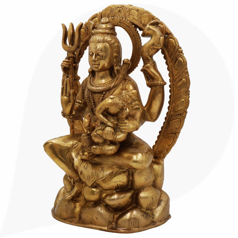 Brass Shiva With Ganesh Idol | Handcrafted Shiv Ganesh Murti, Mahadev With Vinayaka Statue, Bholenath With Ganpati Figurine, Shiv Parvati Ganesh Pital Moorti For Home, Temple & Gifting,Gold, 12 Inch, 1 Piece