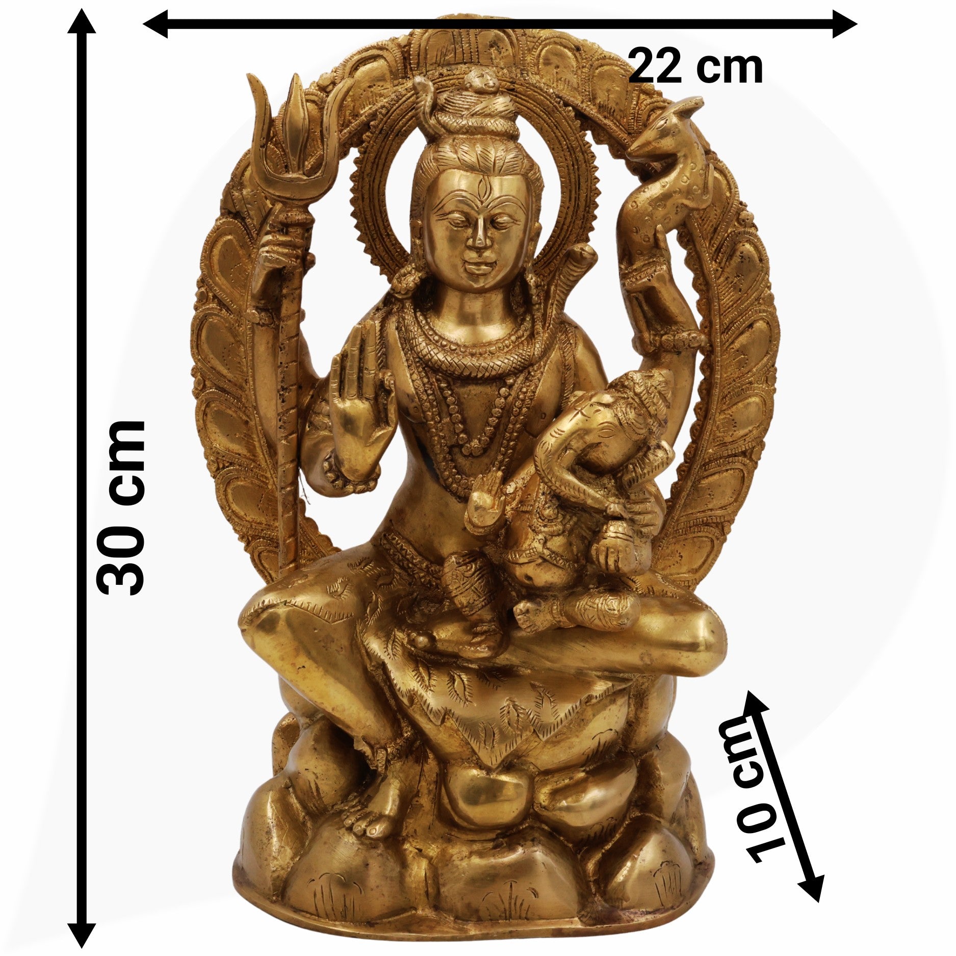 Brass Shiva With Ganesh Idol | Handcrafted Shiv Ganesh Murti, Mahadev With Vinayaka Statue, Bholenath With Ganpati Figurine, Shiv Parvati Ganesh Pital Moorti For Home, Temple & Gifting,Gold, 12 Inch, 1 Piece