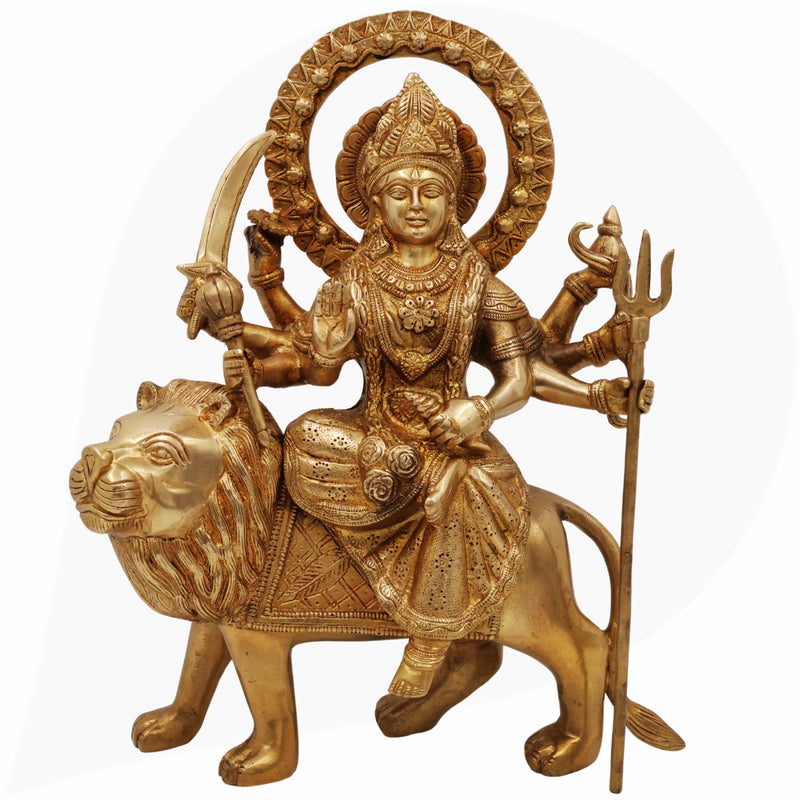 Brass Durga Idol | Mahishasura Mardini Maa Durga Murti | Handcrafted Peetal Shakti Statue for Home Temple, Navratri Pooja & Gifts,Gold, 12 Inch, 1 Piece
