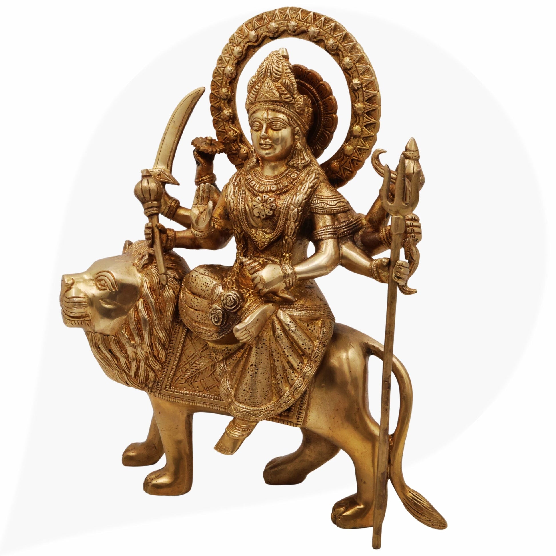 Brass Durga Idol | Mahishasura Mardini Maa Durga Murti | Handcrafted Peetal Shakti Statue for Home Temple, Navratri Pooja & Gifts,Gold, 12 Inch, 1 Piece