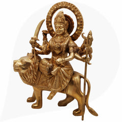 Brass Durga Idol | Mahishasura Mardini Maa Durga Murti | Handcrafted Peetal Shakti Statue for Home Temple, Navratri Pooja & Gifts,Gold, 12 Inch, 1 Piece