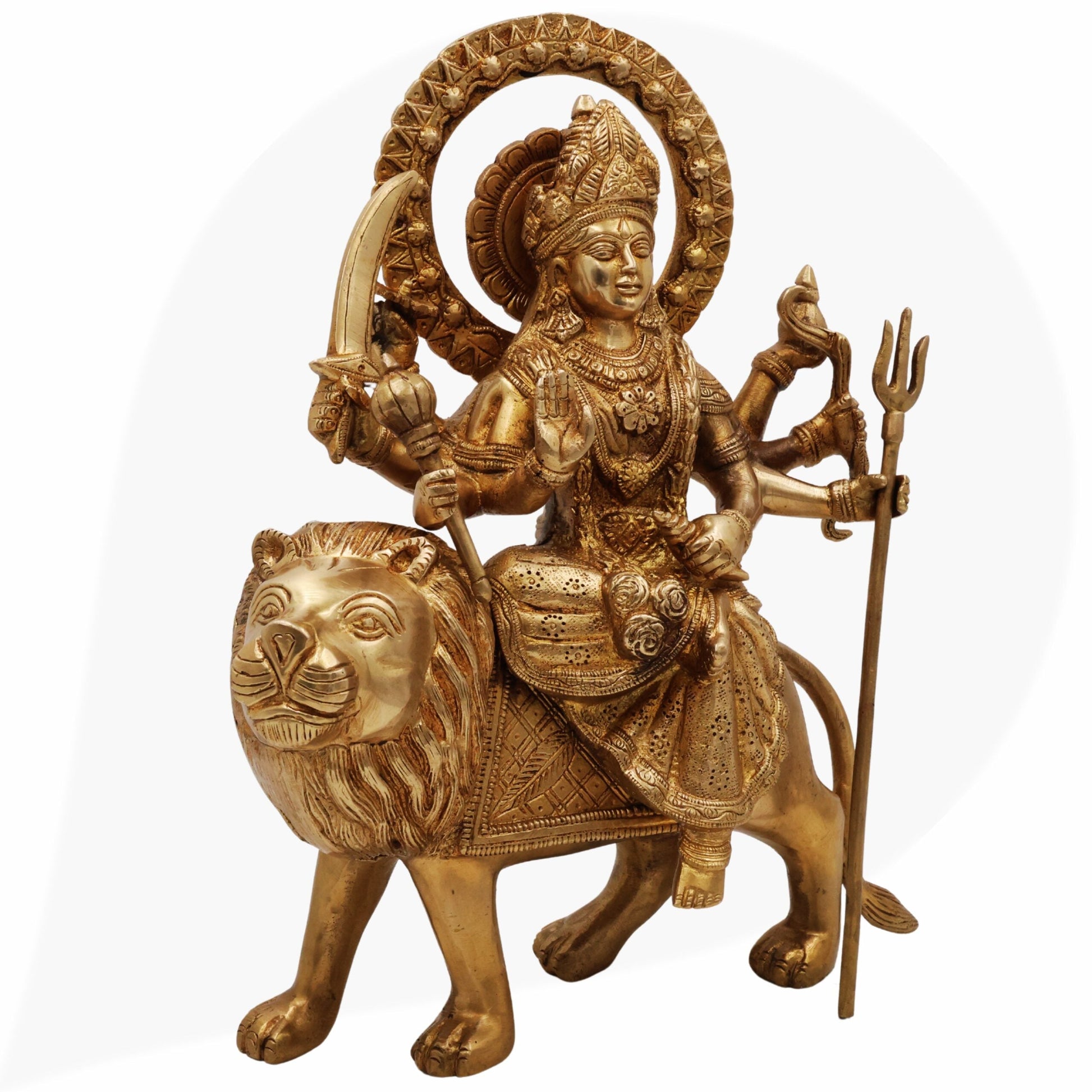 Brass Durga Idol | Mahishasura Mardini Maa Durga Murti | Handcrafted Peetal Shakti Statue for Home Temple, Navratri Pooja & Gifts,Gold, 12 Inch, 1 Piece