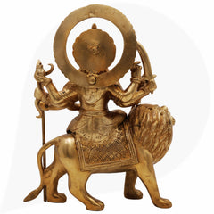 Brass Durga Idol | Mahishasura Mardini Maa Durga Murti | Handcrafted Peetal Shakti Statue for Home Temple, Navratri Pooja & Gifts,Gold, 12 Inch, 1 Piece