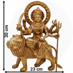 Brass Durga Idol | Mahishasura Mardini Maa Durga Murti | Handcrafted Peetal Shakti Statue for Home Temple, Navratri Pooja & Gifts,Gold, 12 Inch, 1 Piece