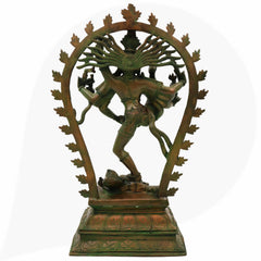 Brass Nataraja Idol In Antique Look, Shiva Natraj Statue, Dancing Nataraj, Hindu Dance God,Brown, 18.5 Inch, 1 Piece