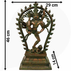 Brass Nataraja Idol In Antique Look, Shiva Natraj Statue, Dancing Nataraj, Hindu Dance God,Brown, 18.5 Inch, 1 Piece