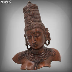 Brass Parvati Face Idol – Gauri Uma Mahadevi Shakti Head Murti for Puja, Home Temple & Spiritual Decor,Brown, 12 Inch, 1 Piece