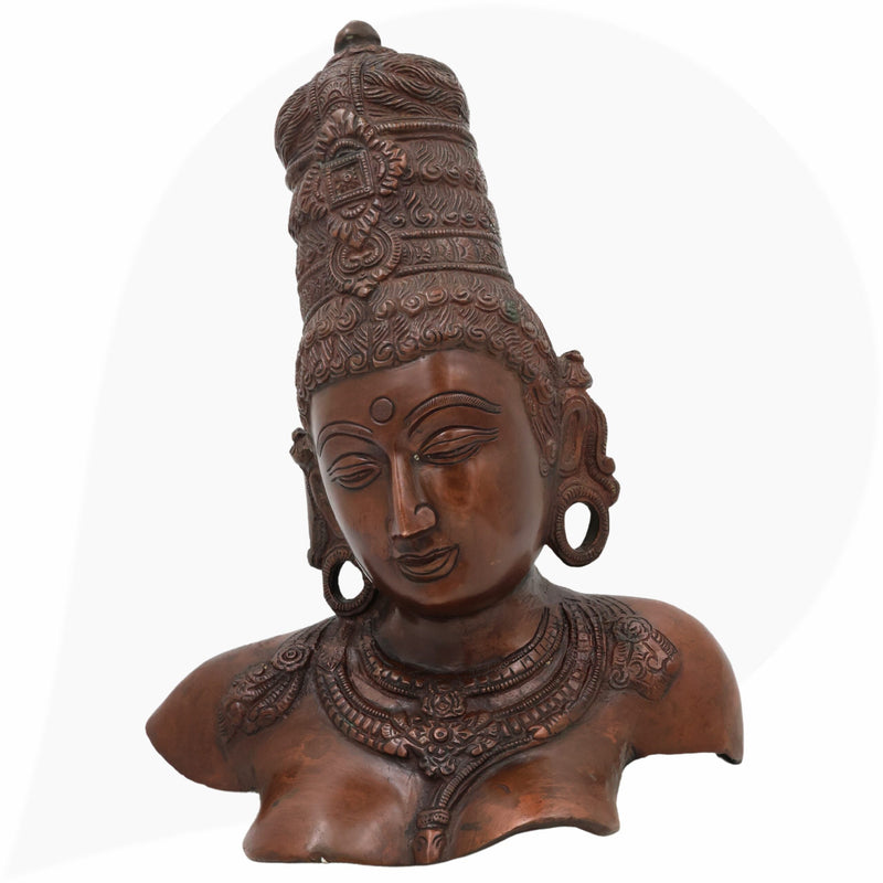 Brass Parvati Face Idol – Gauri Uma Mahadevi Shakti Head Murti for Puja, Home Temple & Spiritual Decor,Brown, 12 Inch, 1 Piece