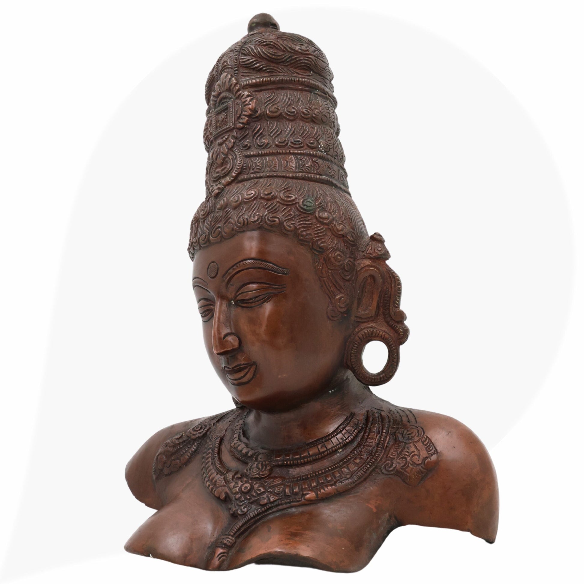 Brass Parvati Face Idol – Gauri Uma Mahadevi Shakti Head Murti for Puja, Home Temple & Spiritual Decor,Brown, 12 Inch, 1 Piece