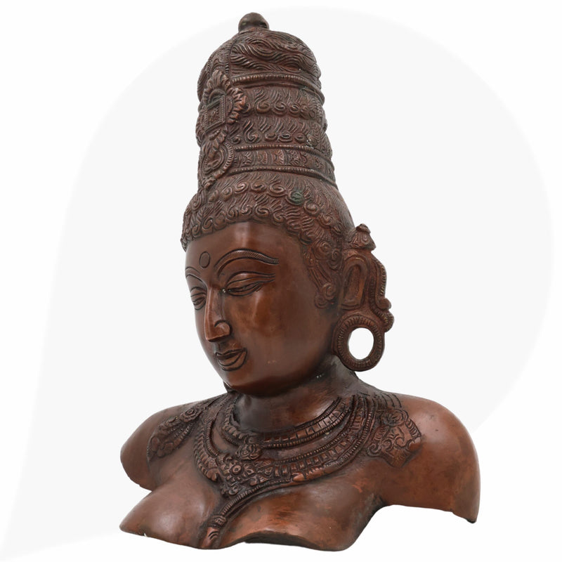 Brass Parvati Face Idol – Gauri Uma Mahadevi Shakti Head Murti for Puja, Home Temple & Spiritual Decor,Brown, 12 Inch, 1 Piece