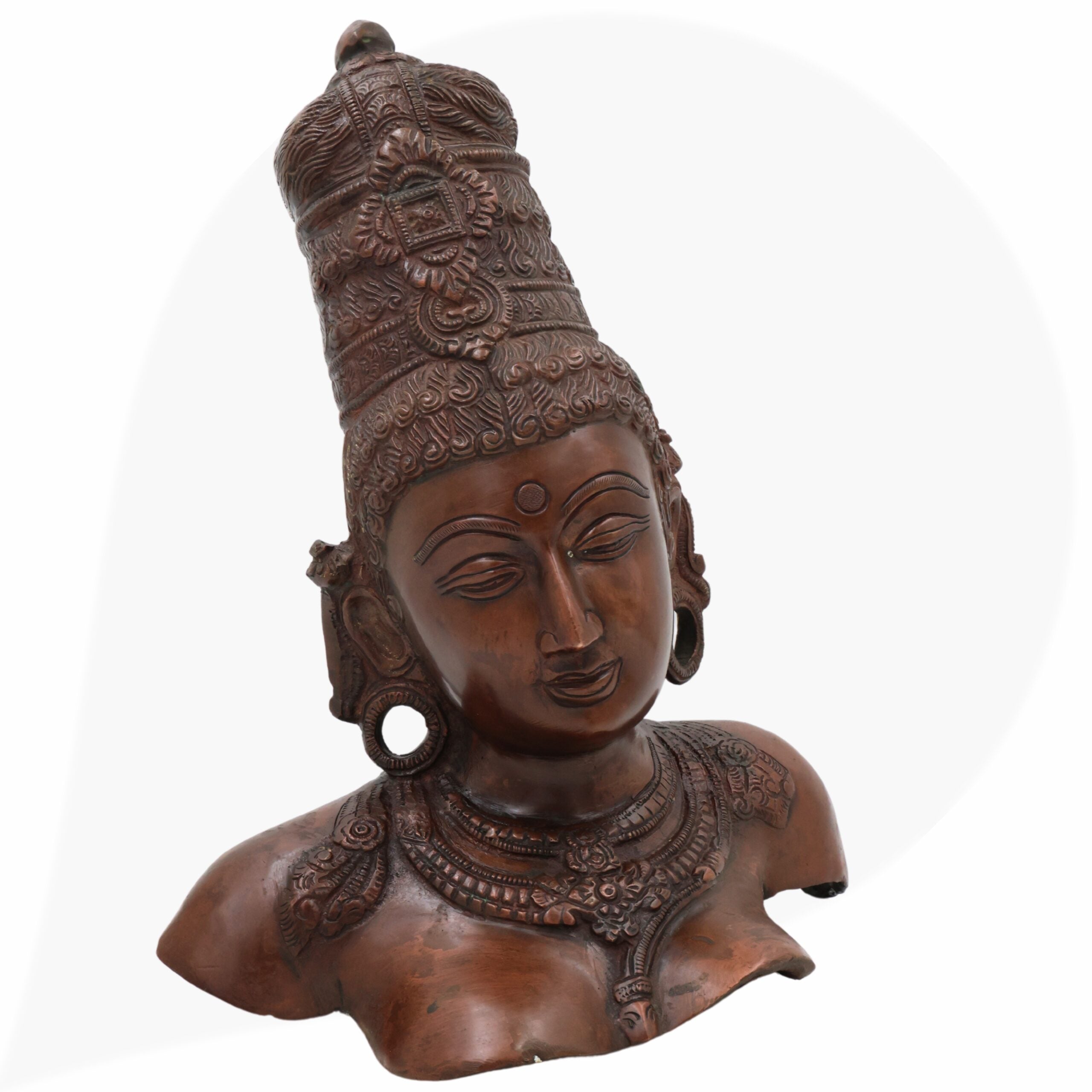 Brass Parvati Face Idol – Gauri Uma Mahadevi Shakti Head Murti for Puja, Home Temple & Spiritual Decor,Brown, 12 Inch, 1 Piece