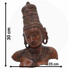 Brass Parvati Face Idol – Gauri Uma Mahadevi Shakti Head Murti for Puja, Home Temple & Spiritual Decor,Brown, 12 Inch, 1 Piece