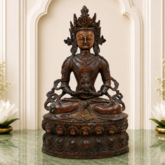 Brass Lokeshwar Buddha Idol – Avalokiteshvara Murti, Bodhisattva of Compassion Statue for Home, Temple, Puja, Office Decor & Spiritual Gifts,Brown, 14 Inch, 1 Piece