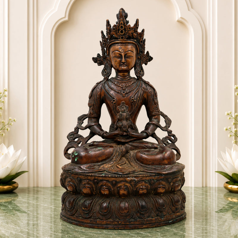 Brass Lokeshwar Buddha Idol – Avalokiteshvara Murti, Bodhisattva of Compassion Statue for Home, Temple, Puja, Office Decor & Spiritual Gifts,Brown, 14 Inch, 1 Piece