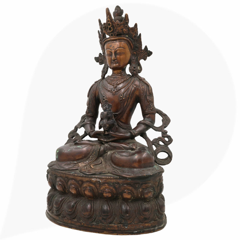 Brass Lokeshwar Buddha Idol – Avalokiteshvara Murti, Bodhisattva of Compassion Statue for Home, Temple, Puja, Office Decor & Spiritual Gifts,Brown, 14 Inch, 1 Piece