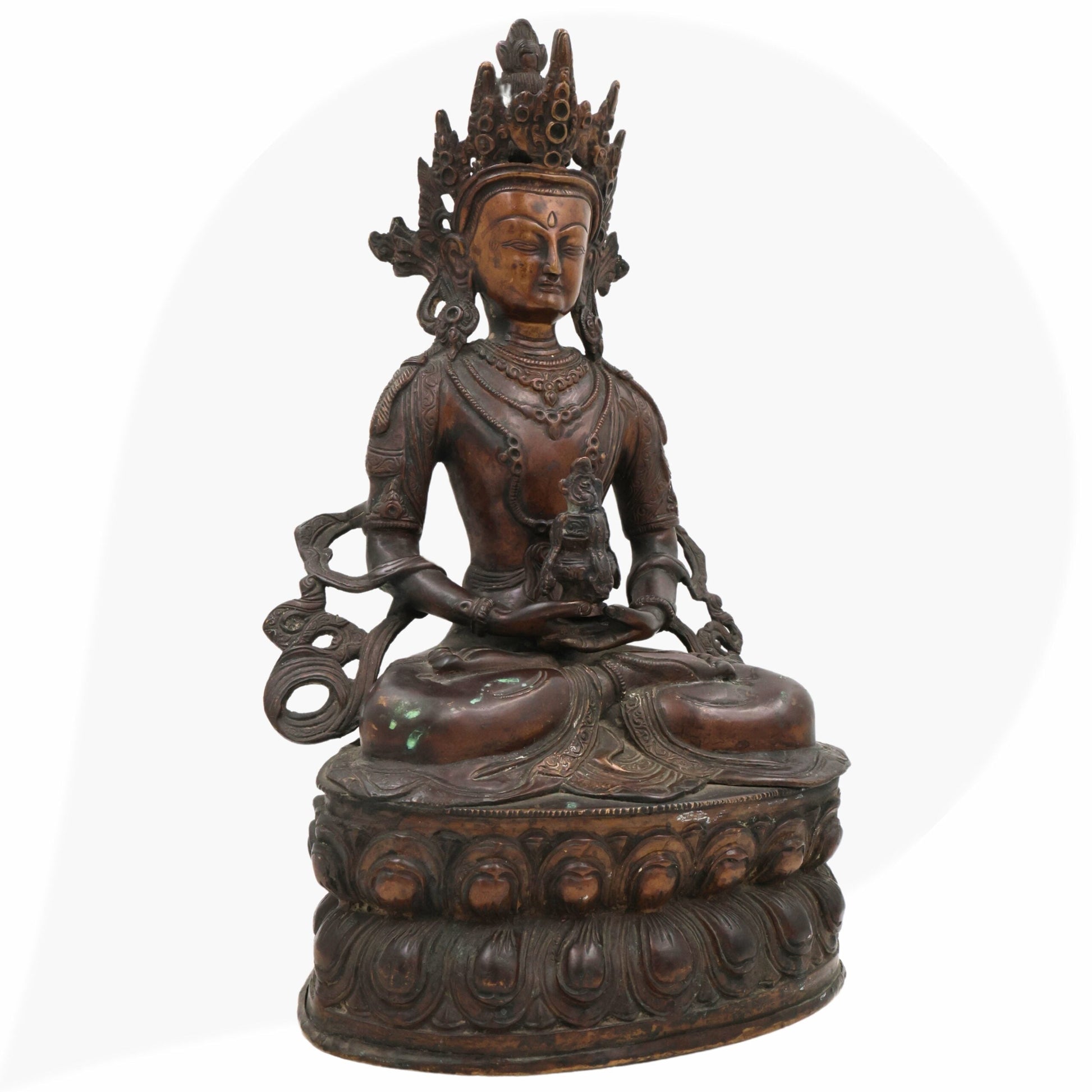 Brass Lokeshwar Buddha Idol – Avalokiteshvara Murti, Bodhisattva of Compassion Statue for Home, Temple, Puja, Office Decor & Spiritual Gifts,Brown, 14 Inch, 1 Piece