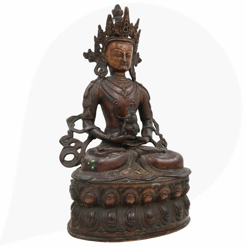 Brass Lokeshwar Buddha Idol – Avalokiteshvara Murti, Bodhisattva of Compassion Statue for Home, Temple, Puja, Office Decor & Spiritual Gifts,Brown, 14 Inch, 1 Piece