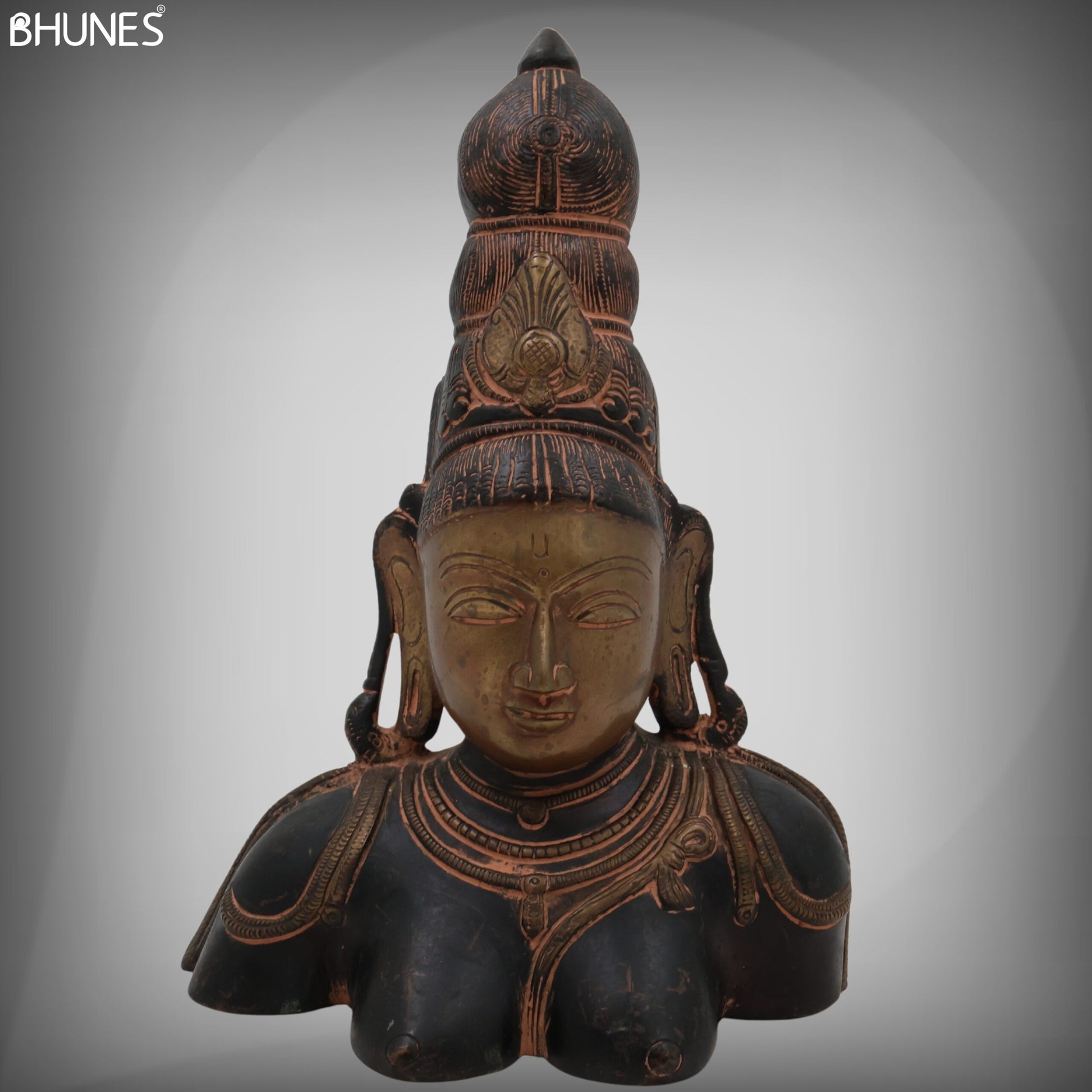 Brass Parvati Face Idol – Gauri Uma Devi Head Murti for Pooja, Home Temple & Spiritual Decor,Black, 10.5 Inch, 1 Piece