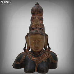 Brass Parvati Face Idol – Gauri Uma Devi Head Murti for Pooja, Home Temple & Spiritual Decor,Black, 10.5 Inch, 1 Piece