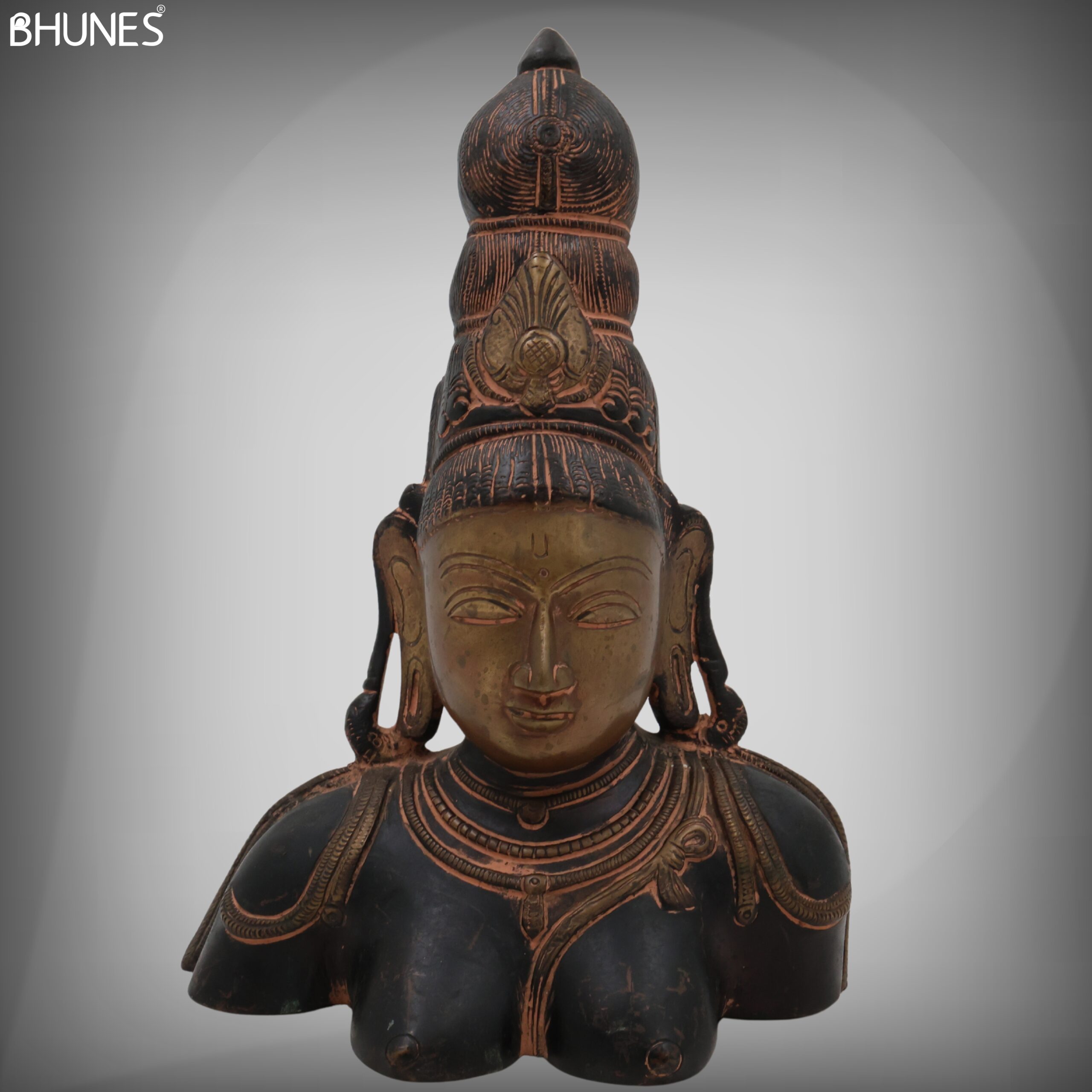 Brass Parvati Face Idol – Gauri Uma Devi Head Murti for Pooja, Home Temple & Spiritual Decor,Black, 10.5 Inch, 1 Piece