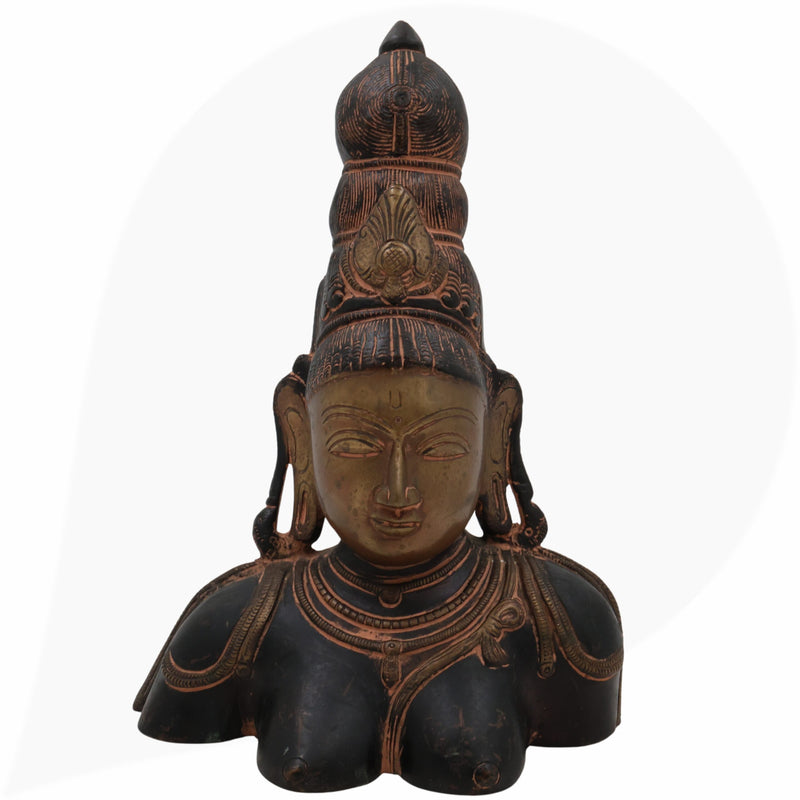Brass Parvati Face Idol – Gauri Uma Devi Head Murti for Pooja, Home Temple & Spiritual Decor,Black, 10.5 Inch, 1 Piece