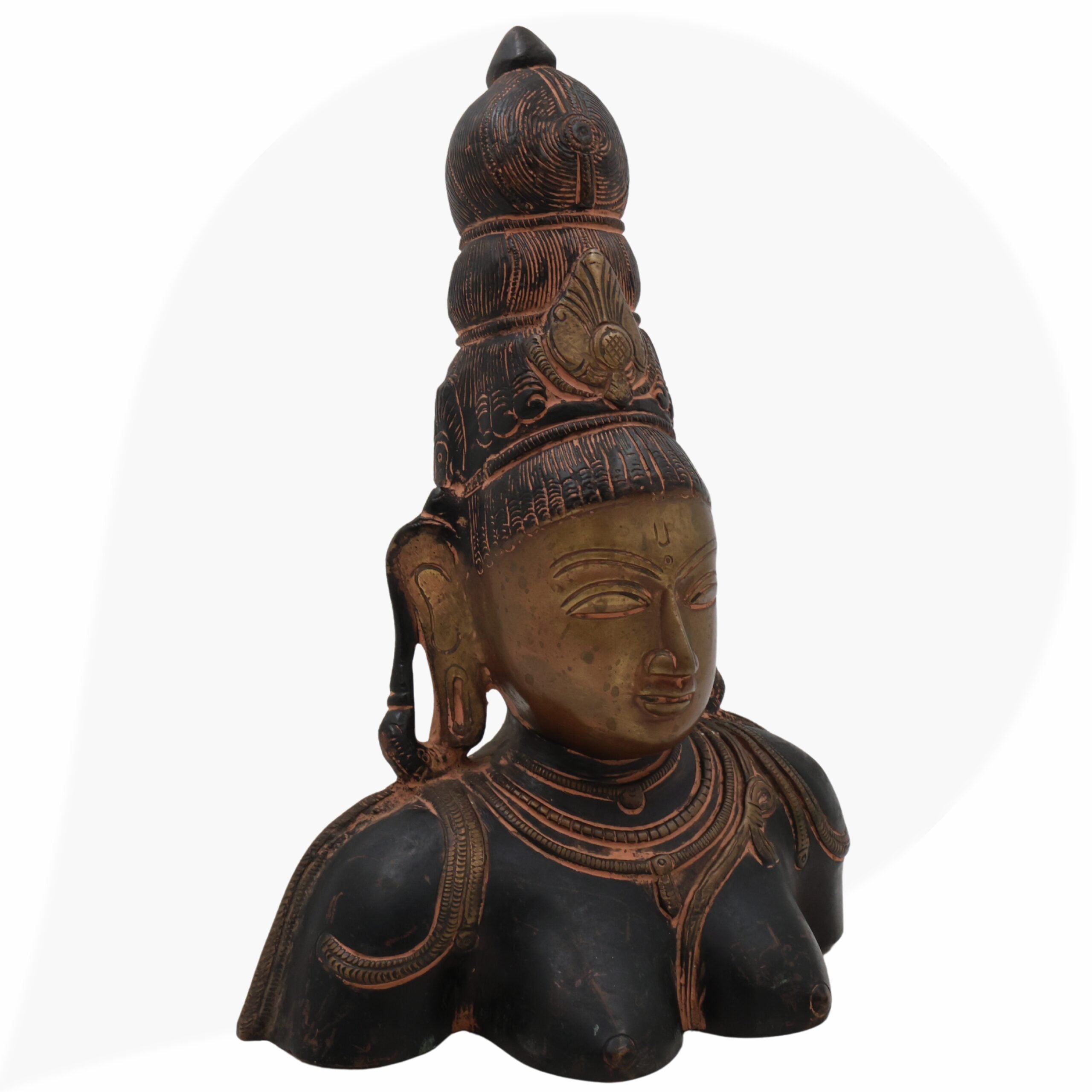 Brass Parvati Face Idol – Gauri Uma Devi Head Murti for Pooja, Home Temple & Spiritual Decor,Black, 10.5 Inch, 1 Piece