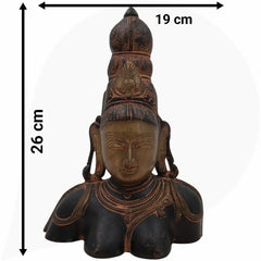 Brass Parvati Face Idol – Gauri Uma Devi Head Murti for Pooja, Home Temple & Spiritual Decor,Black, 10.5 Inch, 1 Piece
