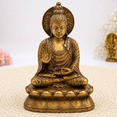 Brass Buddha Idol, Meditating Buddha Statue, Dhyana Buddha Murti, Gautama Buddha Figurine, Handcrafted Indian Buddha Sculpture for Home, Temple & Office Decor,Brown, 6.5 Inch, 1 Piece
