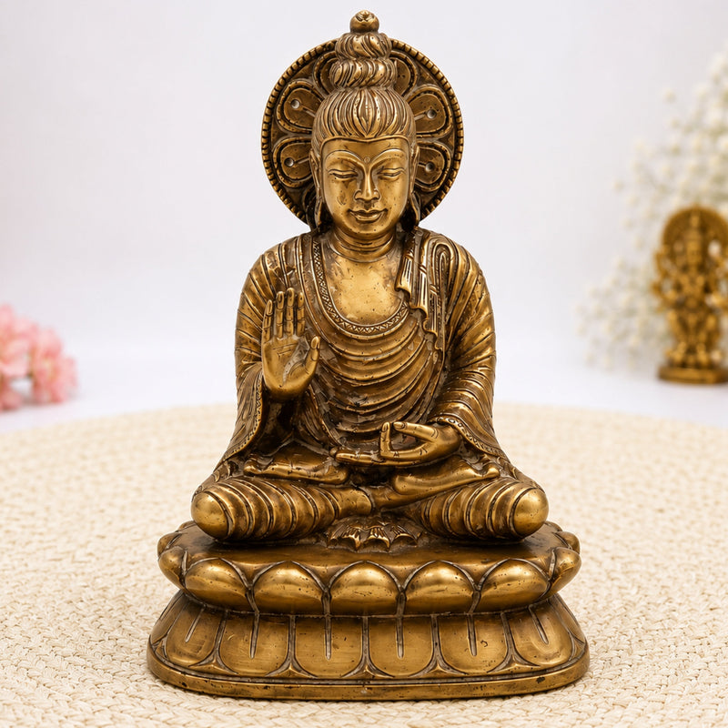 Brass Buddha Idol, Meditating Buddha Statue, Dhyana Buddha Murti, Gautama Buddha Figurine, Handcrafted Indian Buddha Sculpture for Home, Temple & Office Decor,Brown, 6.5 Inch, 1 Piece