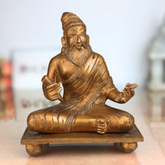 Handmade Bronze Panchaloha Valluvar Idol | Thiruvalluvar Tamil Poet Statue | Traditional South Indian Panchadhatu Murti,Brown, 6.5 Inch, 1 Piece