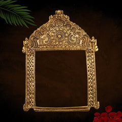 Bhunes Brass Traditional Prabhavali Arch Frame – Wall Hanging Prabhawali for Home Temple Decor | Prabhaval for Deity Idol | Kirtimukha Brass Backdrop, Gold, 11 Inch, 1 Piece