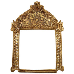 Bhunes Brass Traditional Prabhavali Arch Frame – Wall Hanging Prabhawali for Home Temple Decor | Prabhaval for Deity Idol | Kirtimukha Brass Backdrop, Gold, 11 Inch, 1 Piece