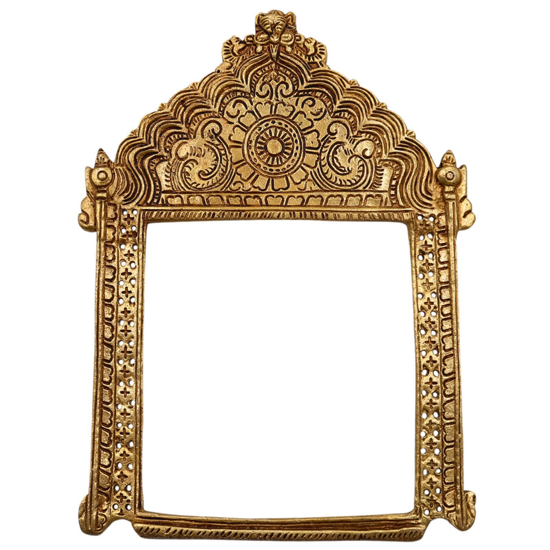 Bhunes Brass Traditional Prabhavali Arch Frame – Wall Hanging Prabhawali for Home Temple Decor | Prabhaval for Deity Idol | Kirtimukha Brass Backdrop, Gold, 11 Inch, 1 Piece