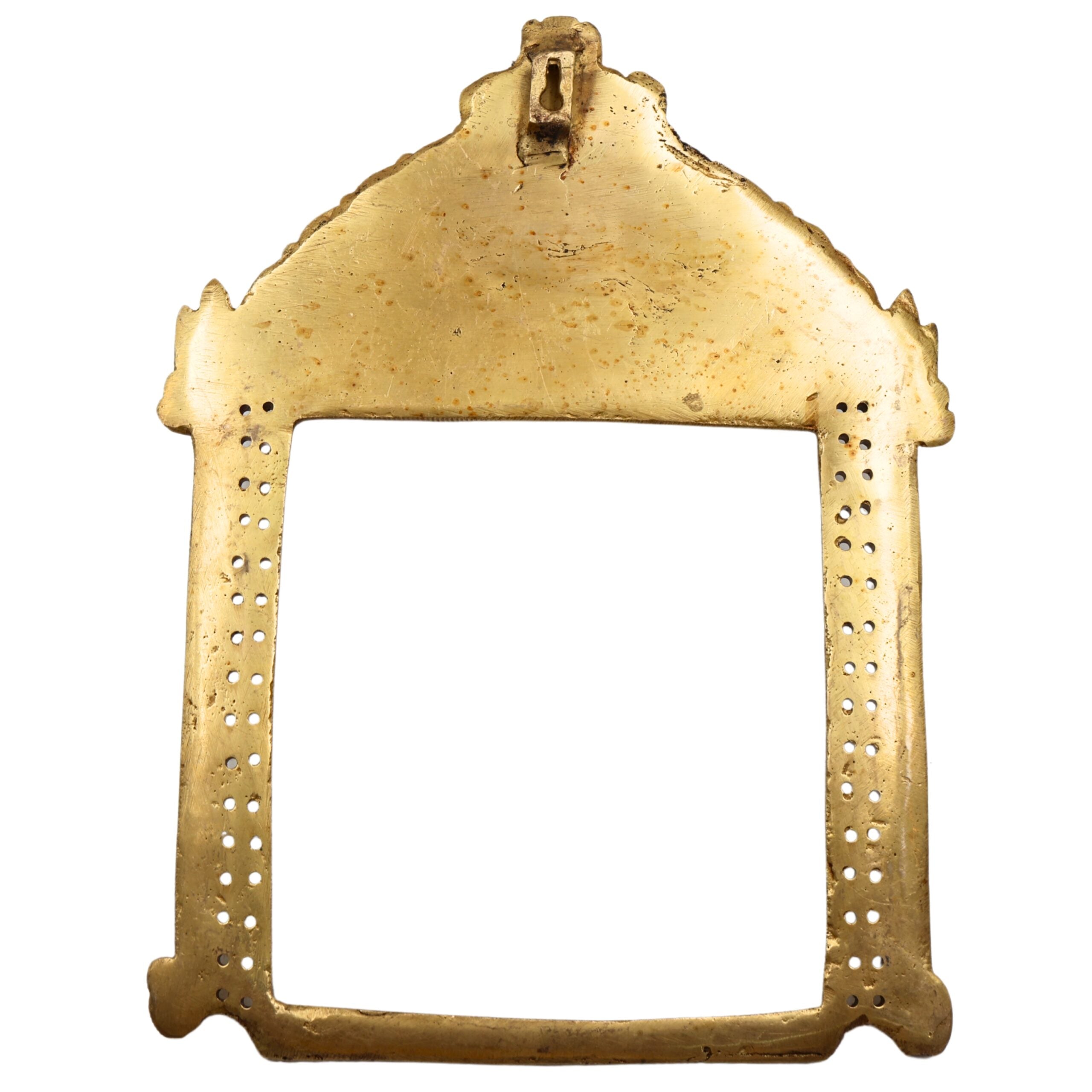 Bhunes Brass Traditional Prabhavali Arch Frame – Wall Hanging Prabhawali for Home Temple Decor | Prabhaval for Deity Idol | Kirtimukha Brass Backdrop, Gold, 11 Inch, 1 Piece