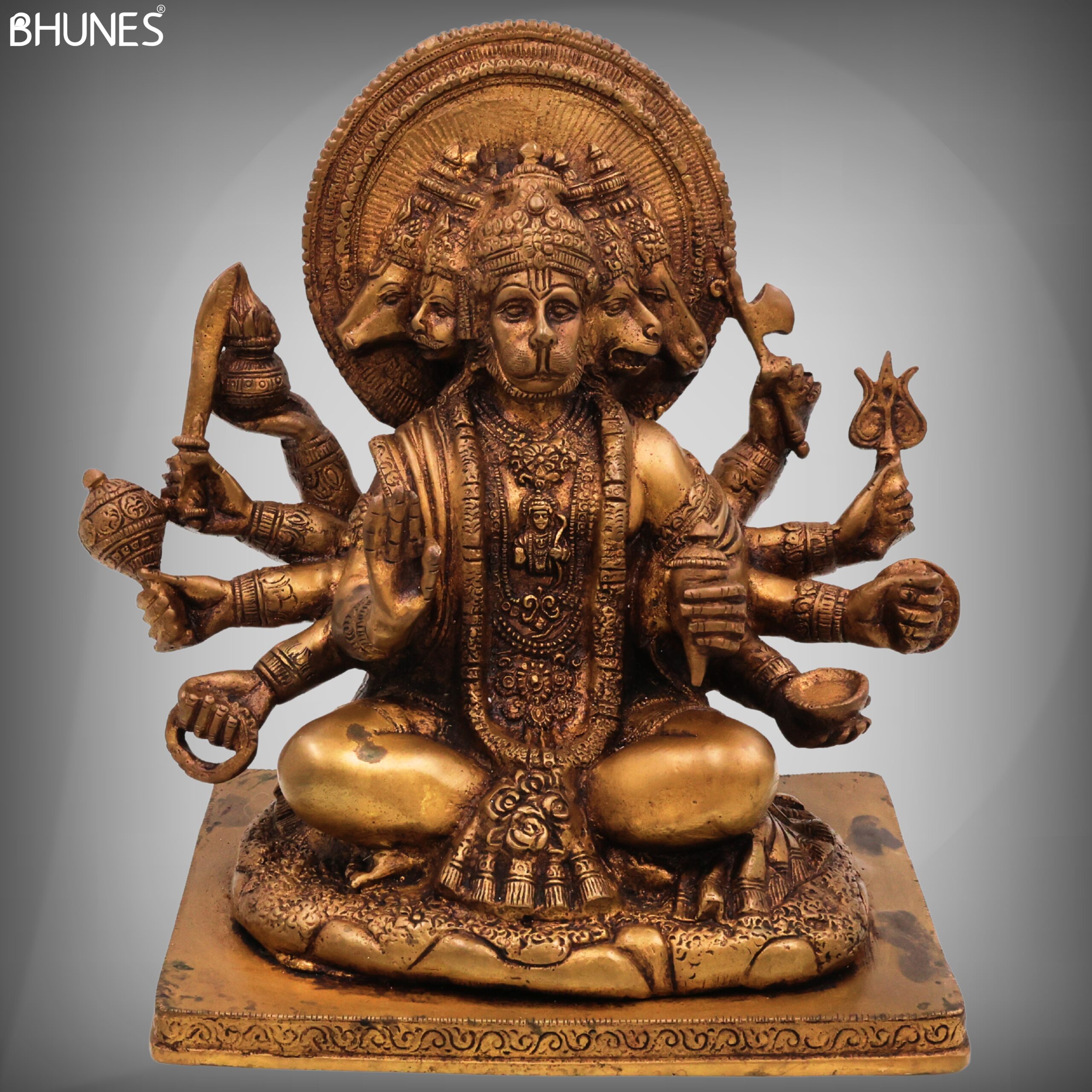 Panchmukhi Hanuman Brass Idol – Bajrangbali Maruti Anjaneya Pavanputra Murti for Home Temple Pooja & Vastu Decor,Gold, 9 Inch, 1 Piece