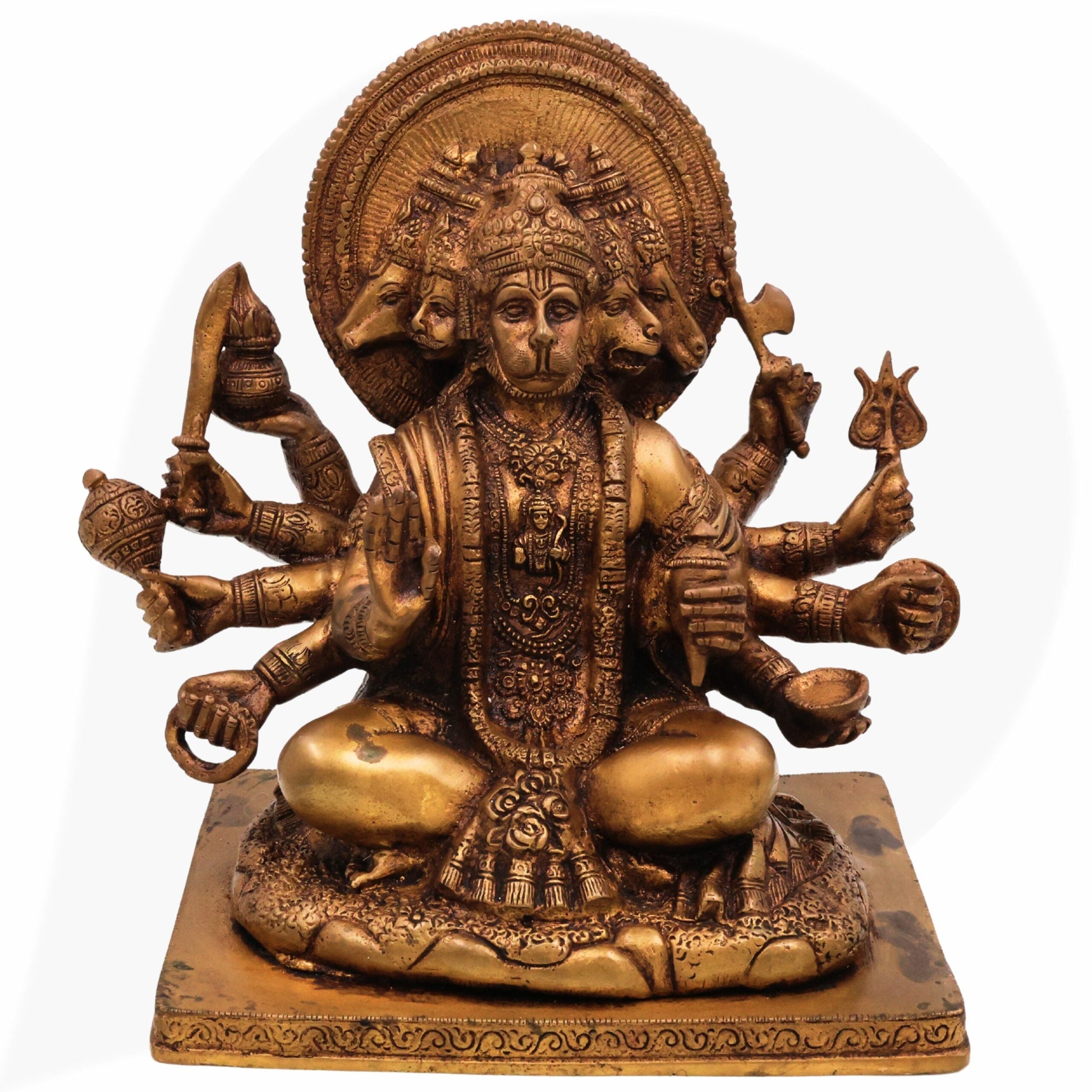 Panchmukhi Hanuman Brass Idol – Bajrangbali Maruti Anjaneya Pavanputra Murti for Home Temple Pooja & Vastu Decor,Gold, 9 Inch, 1 Piece