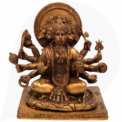 Panchmukhi Hanuman Brass Idol – Bajrangbali Maruti Anjaneya Pavanputra Murti for Home Temple Pooja & Vastu Decor,Gold, 9 Inch, 1 Piece