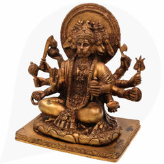 Panchmukhi Hanuman Brass Idol – Bajrangbali Maruti Anjaneya Pavanputra Murti for Home Temple Pooja & Vastu Decor,Gold, 9 Inch, 1 Piece