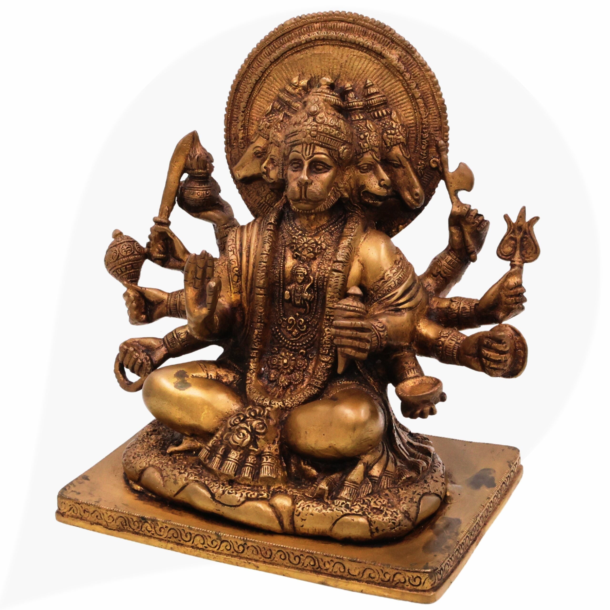 Panchmukhi Hanuman Brass Idol – Bajrangbali Maruti Anjaneya Pavanputra Murti for Home Temple Pooja & Vastu Decor,Gold, 9 Inch, 1 Piece