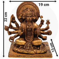 Panchmukhi Hanuman Brass Idol – Bajrangbali Maruti Anjaneya Pavanputra Murti for Home Temple Pooja & Vastu Decor,Gold, 9 Inch, 1 Piece