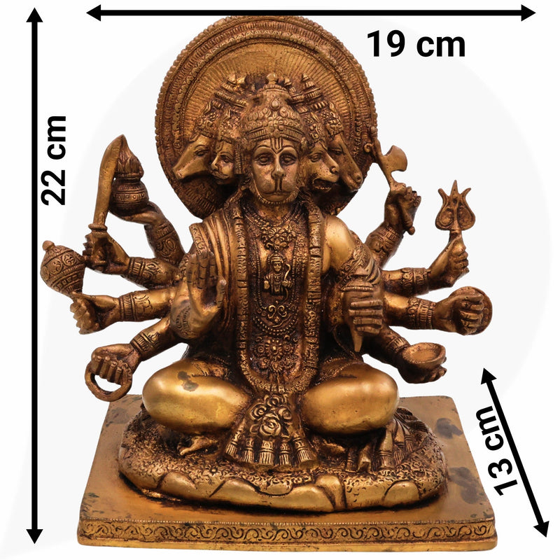 Panchmukhi Hanuman Brass Idol – Bajrangbali Maruti Anjaneya Pavanputra Murti for Home Temple Pooja & Vastu Decor,Gold, 9 Inch, 1 Piece