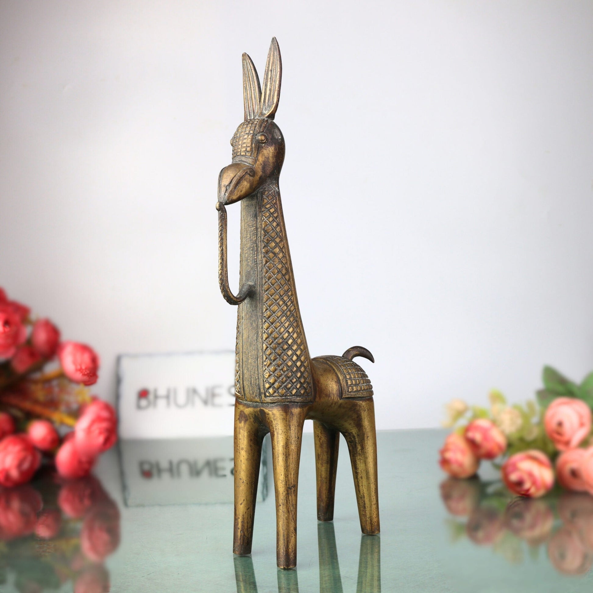 Brass Dhokra Idol | Bastar Tribal Art Sculpture | Handcrafted Dokra Brass Figurine | Bell Metal Peetal Pittal Idol | Traditional Lost Wax Brass Decor,Gold, 12.5 Inch, 1 Piece